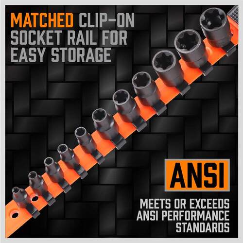 2020 SEDY 11 Pc Female E Torx Star Socket Set/Rail, Female