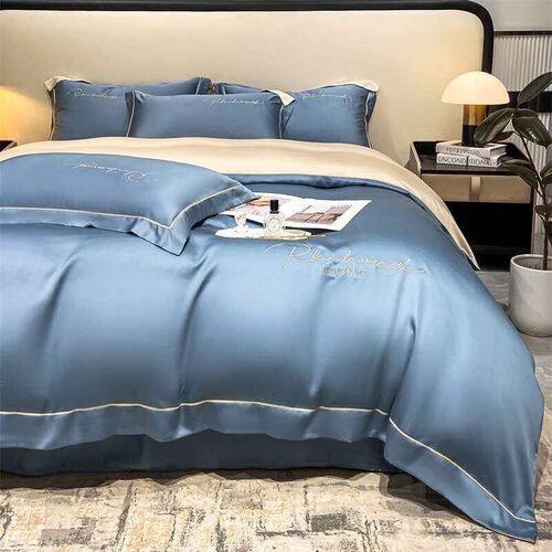 Light Luxury Style Washed Tencel Embroidery Four-piece Set S