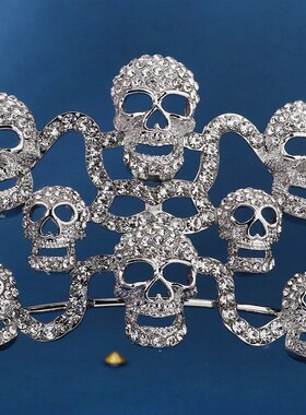 Rhinestone Skull Halloween Crown Silver Color Goth Punk Hair