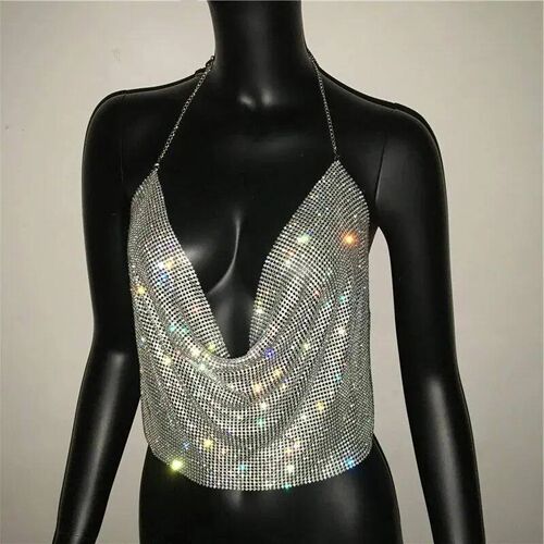 Festival Brilliant Rhinestone Backless Party Crop Top Women