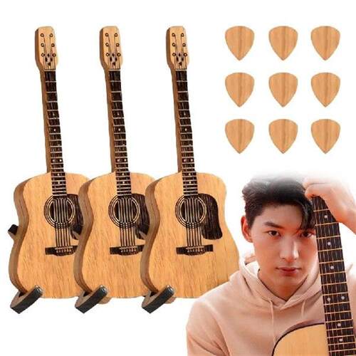 Wooden Guitar Pick Box Plectrum Container with Stand &