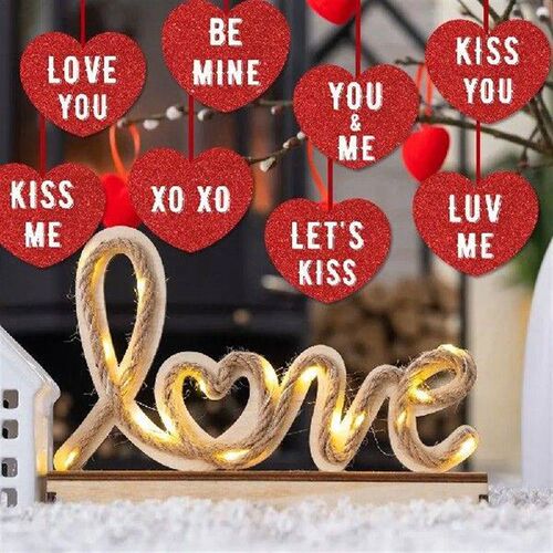 16Pcs Paper Valentines Day Hanging Heart Pendant Red Funny