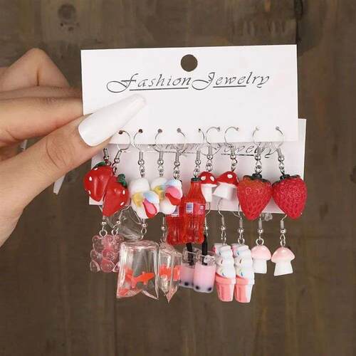 10Pcs Sweet Fruit Drink Daisy Drop Earring Set Cute Cartoon