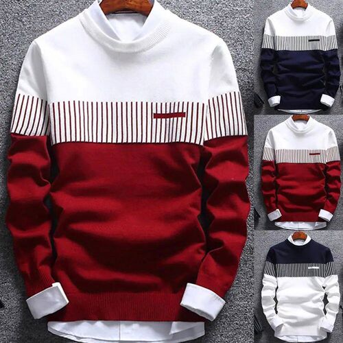 Fashion Men striped Sweater pullover Color Block Patchwork O