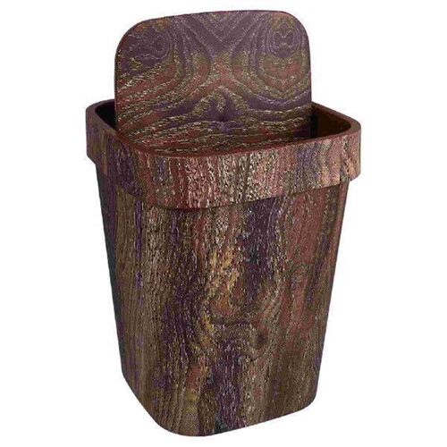 Imitation Wood Grain Trash Can Swing Top Lid Garbage