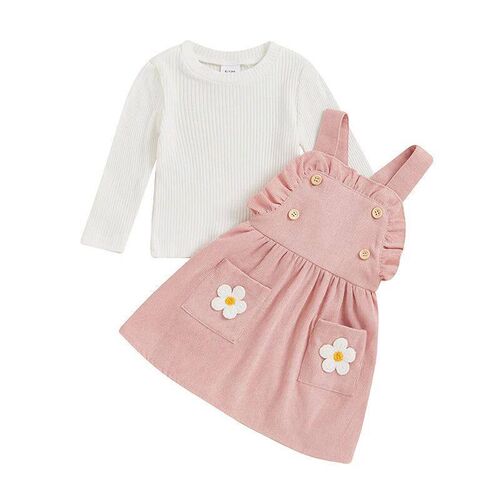 Little Girl Fall Outfit Long Sleeve Ribbed ops Ruffle Trim 3