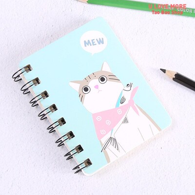 A7 Mini Spiral Notebook Cartoon Cat Notepad Kawaii Personal