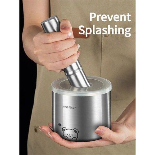 Stainless Steel Spice Grinding Pestle and Mortar with Lid
