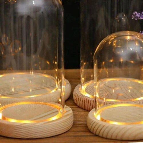 MagiDeal Clear Glass Display Dome with LED Wood Base