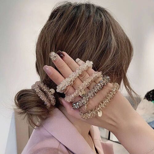 3pcs/set Crystal Pearl Beads Elastic Bands Scrunchies Hair A