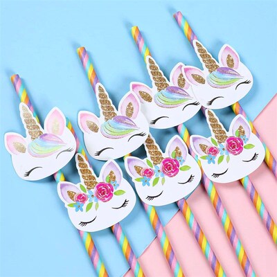 Unicorn Disposable Straws Unicorn Rainbow Party Tableware Bi
