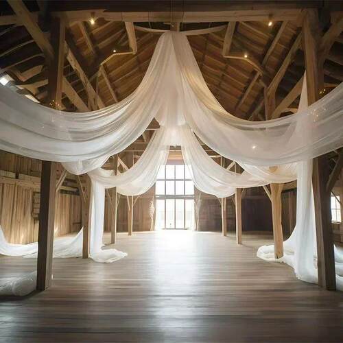 White 10M Wedding Ceiling Drapes Decortions Shiny Chiffon Cu