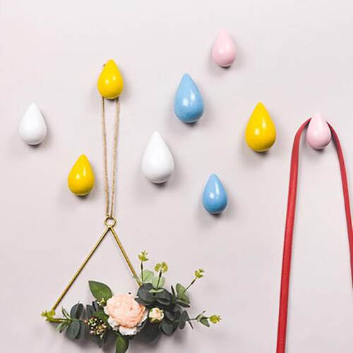 1Pc Wood Wall Hanger Water Drop Shaped Hook Door Back Hanger