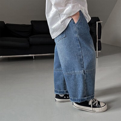 2023 Autumn Kids jeans vintage patchwork straight Trousers B