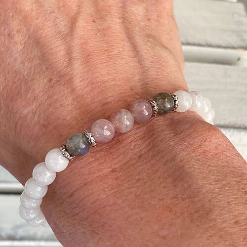 1pc/Moonstone, Labradorite and Rose Quartz Stone Beaded Brac