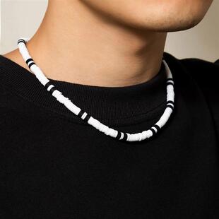 IngeSight.Z White Black Color Soft Clay Beads Choker Necklac