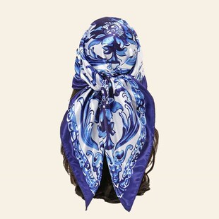 New Blue and White Porcelain Bandana Head Wraps for Woman Sa