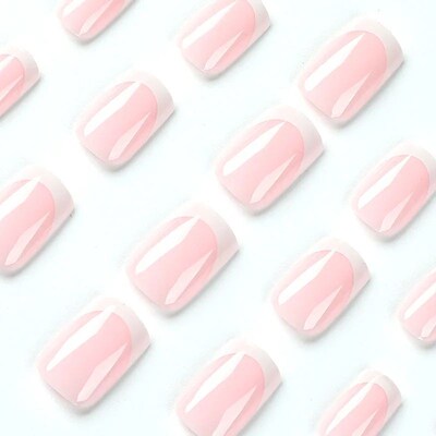 Simple White French Wearable Long Square Fake Nails Full Cov