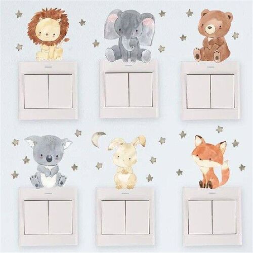 6pcs/set Boho Color Cute Smile Cartoon Animals Switch
