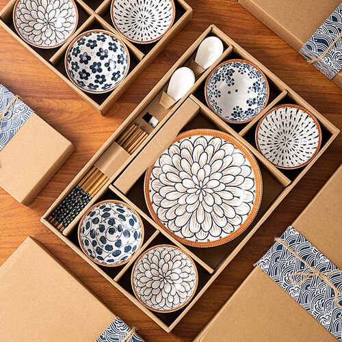 Creative ceramic cowhide box tableware set陶瓷牛皮盒餐具套装