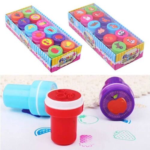 12pcs/Box Children Toy Rubber Stamps Cartoon Fruits Kid Seal