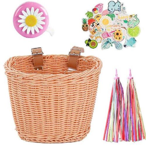 Bike Handlebar Basket with Bell Tassel Stickers Adjustable