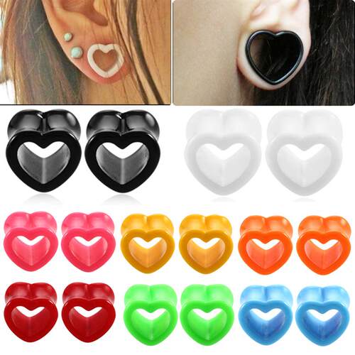 2Pcs/lot Acrylic Tunnels for Ears Heart Hollow Ear Plugs Tun