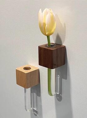 Solid Wood Magnetic Refrigerator Stickers 3D Insert Vase Cre
