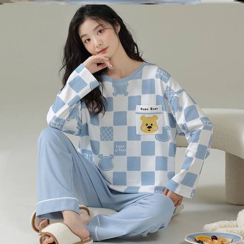 Pajamas womens cotton suit outside wear home clothes睡衣女