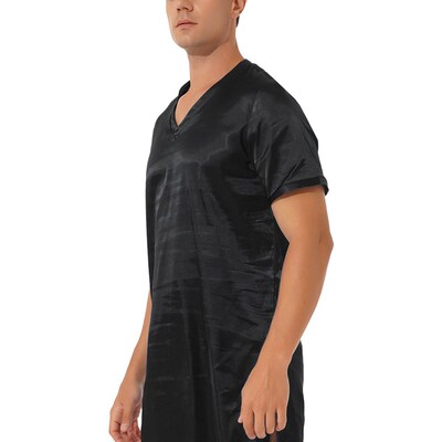 Men Women Satin Nightgown Robes V Neck Short Sleeve Sleepwea