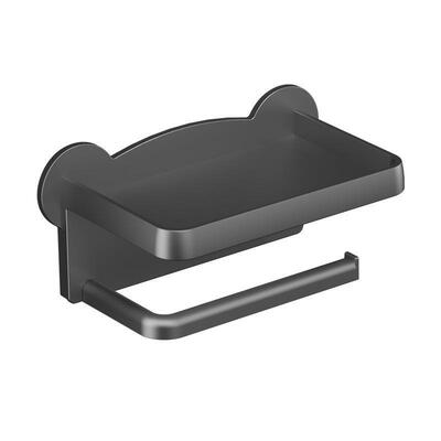 Wall-mounted toilet paper holder and storage shelf, no drill