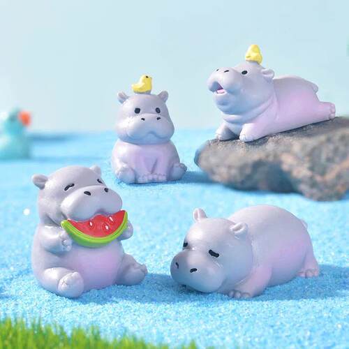 4pcs Funny Cute Hippo Animal Ornament Car Decoration Craft