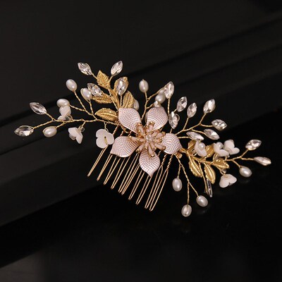 Crystal Flower Leaf Pearl Hair Comb Pin Band Headband Tiara