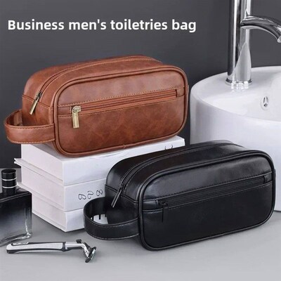Men Leather Wash Bag Travel Business Trips Portable Cosmetic