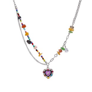 Sweet Cool 2025 Sweet Cool Rainbow Stone Heart Glaze Necklac