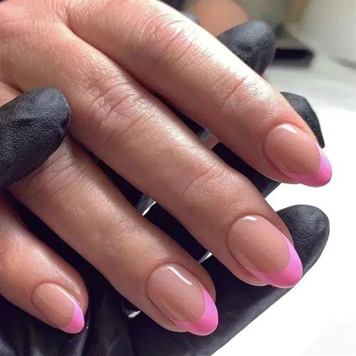 24pcs French manicure almond shaped nails with glue press on