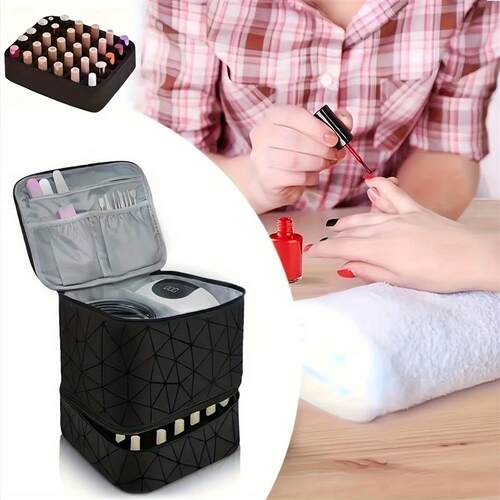 Large capacity high-end makeup bag PU portable double-layer