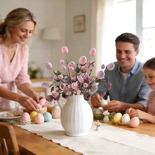 33cm Easter Egg Tree Bouquet Fake Rose Flower Happy Easter D