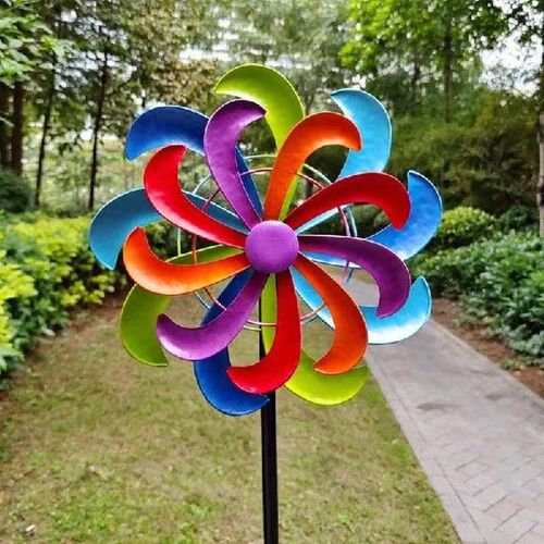 Garden Wind Pinwheel Flower Shape Iron Wind Spinner With