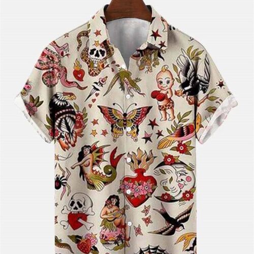 Summer Hawaiian Shirts Mayan Culture Casual Short Sleeve Mal