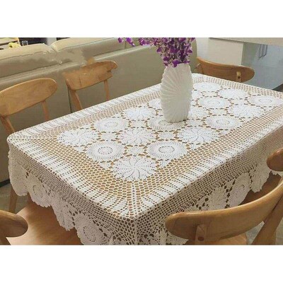 Handmade Crocheted Table Cloth Cotton Tablecloths Beige Croc