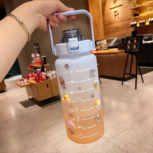 2L Colorful Frosted Water Bottle With Straw And Cute er Kawa