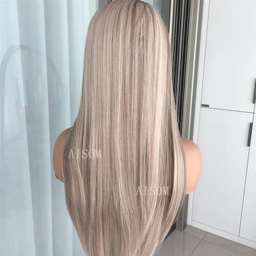 Highlight Blonde Platinum Straight Lace Front Wig Synthetic