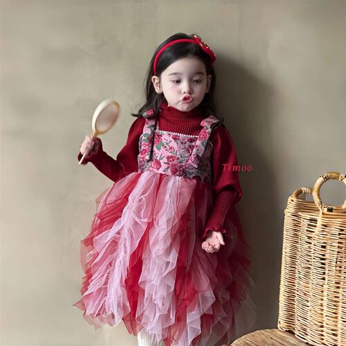 Girls Dress Childrens Princess Dress Fleece-lined Thickene