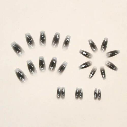 Black Moon 24 Pcs Press on Nails Pink Gradient Fake Nails Gl