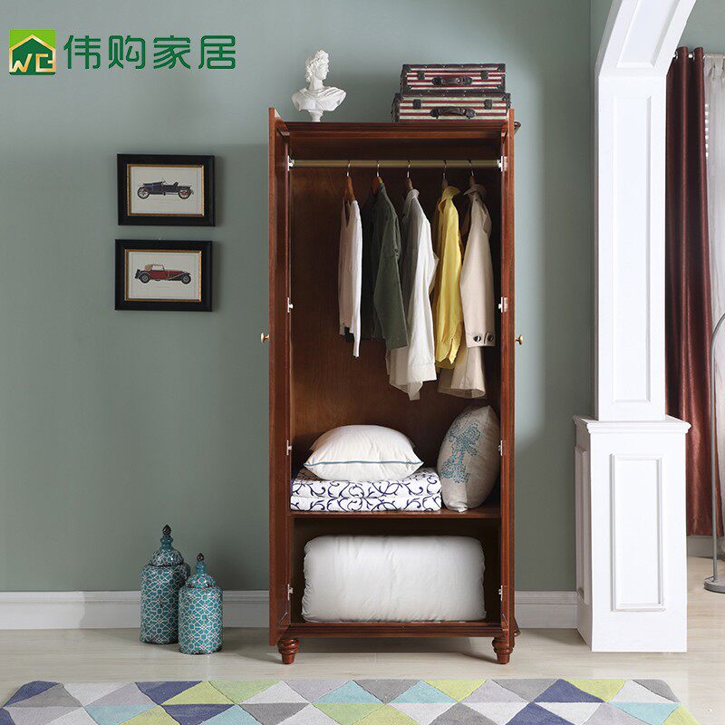 美式衣柜小户型实木两门对开门卧室大衣柜M小型简约衣柜拆装组装