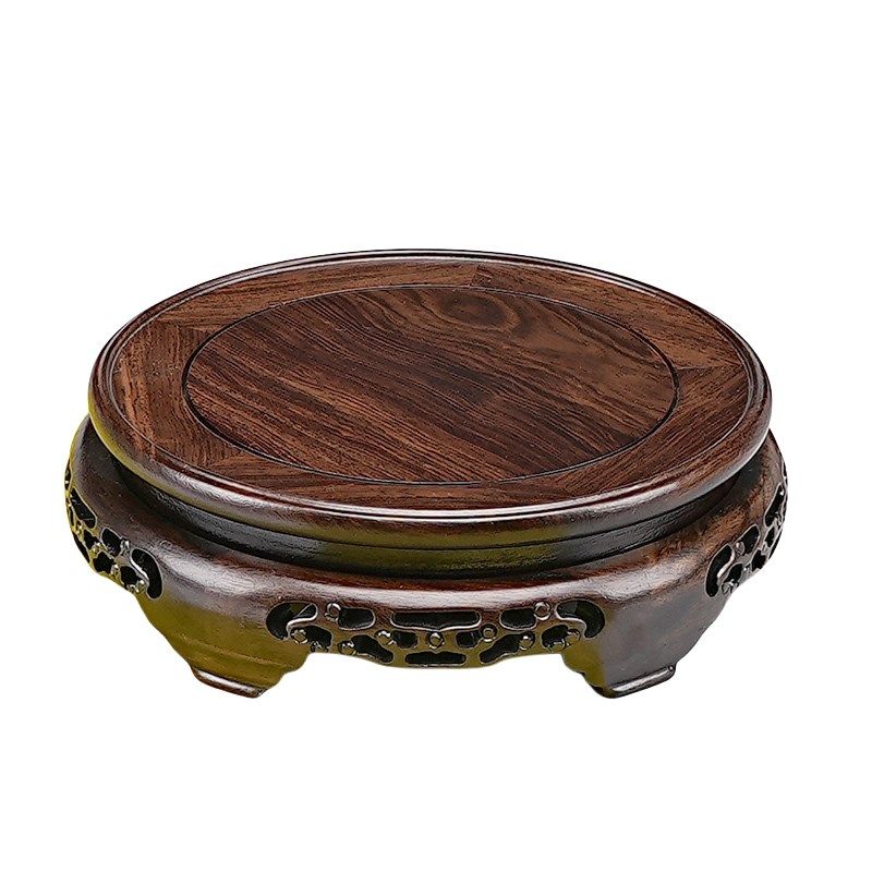 实木圆形底座摆件花瓶盆景鱼缸酒坛工艺品茶N壶黑檀高承重托架底