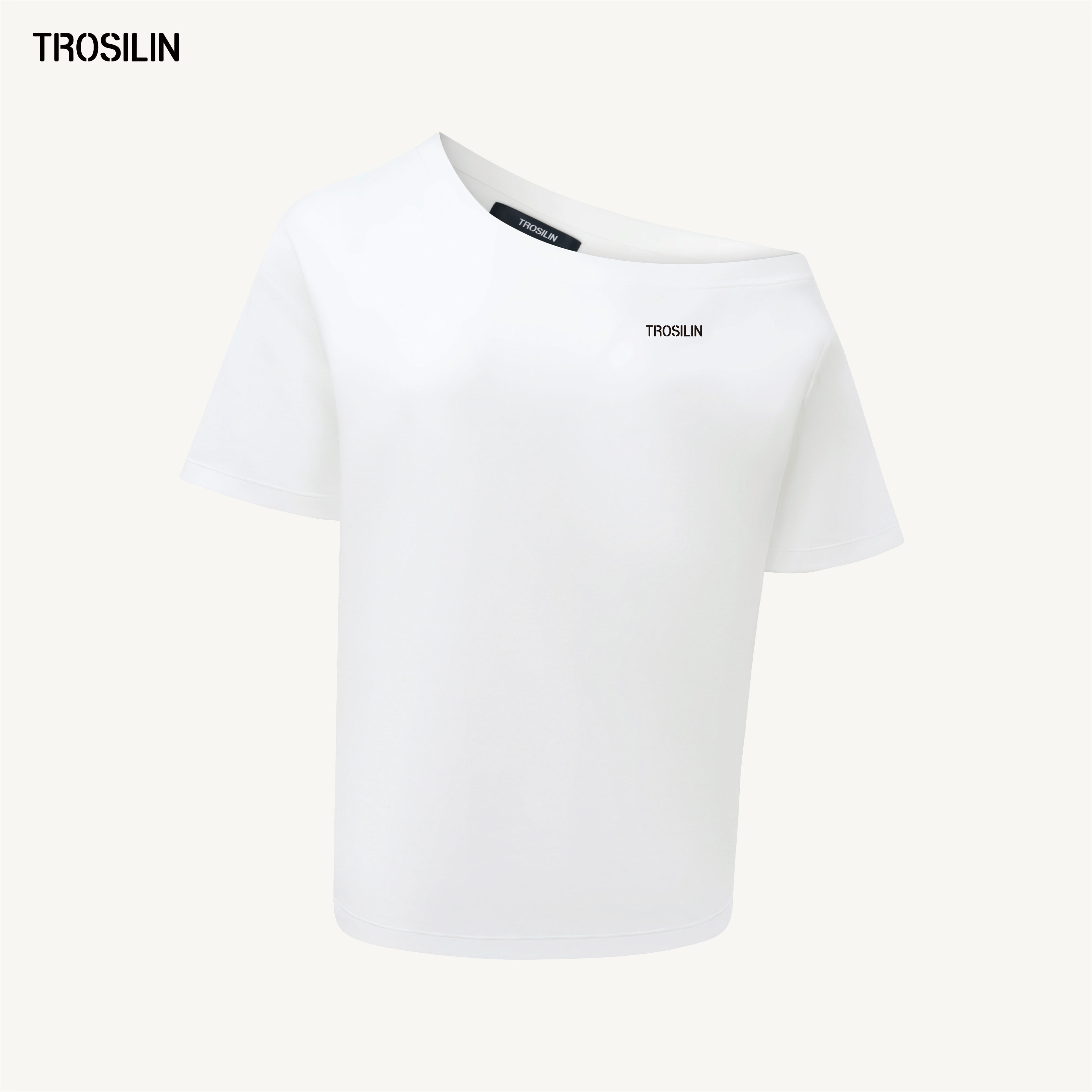 明星同款不对称斜肩短袖性感T恤