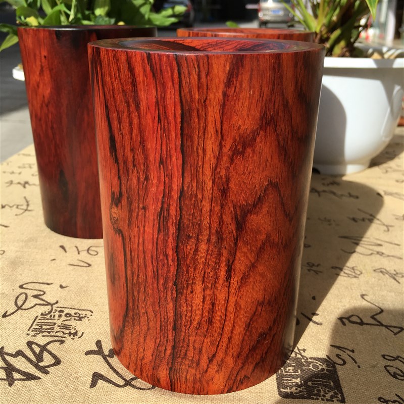 缅甸大红酸枝整木料o笔筒桌面实木质老料挖空多功能笔具收纳罐包