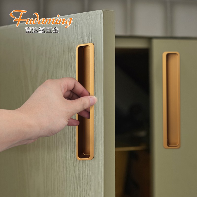 新款黑色暗扣拉手橱柜衣柜u门开槽拉手嵌入式抽屉拉手移门把手金